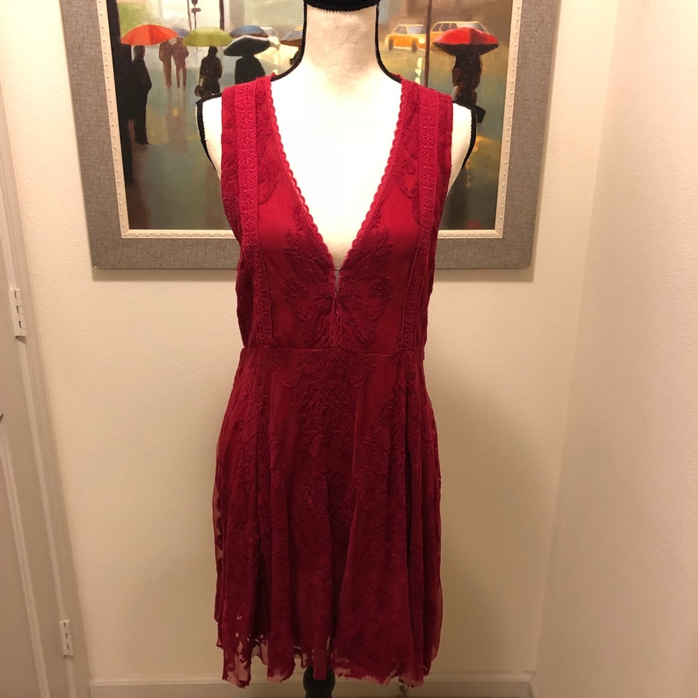 Free People Red Lace Mini Dress